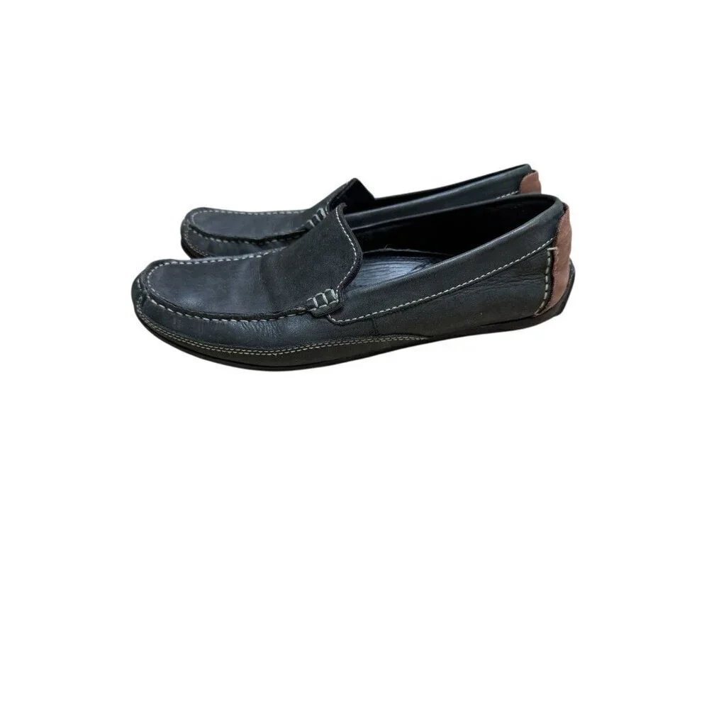 Clarks Mens Loafers Slip On Moc Toe Leather Black/Gray Size 9 Driving Shoes